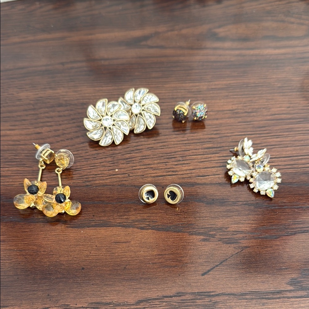 Set of 5 Gold and Silver Floral Kate Spade Earrings
